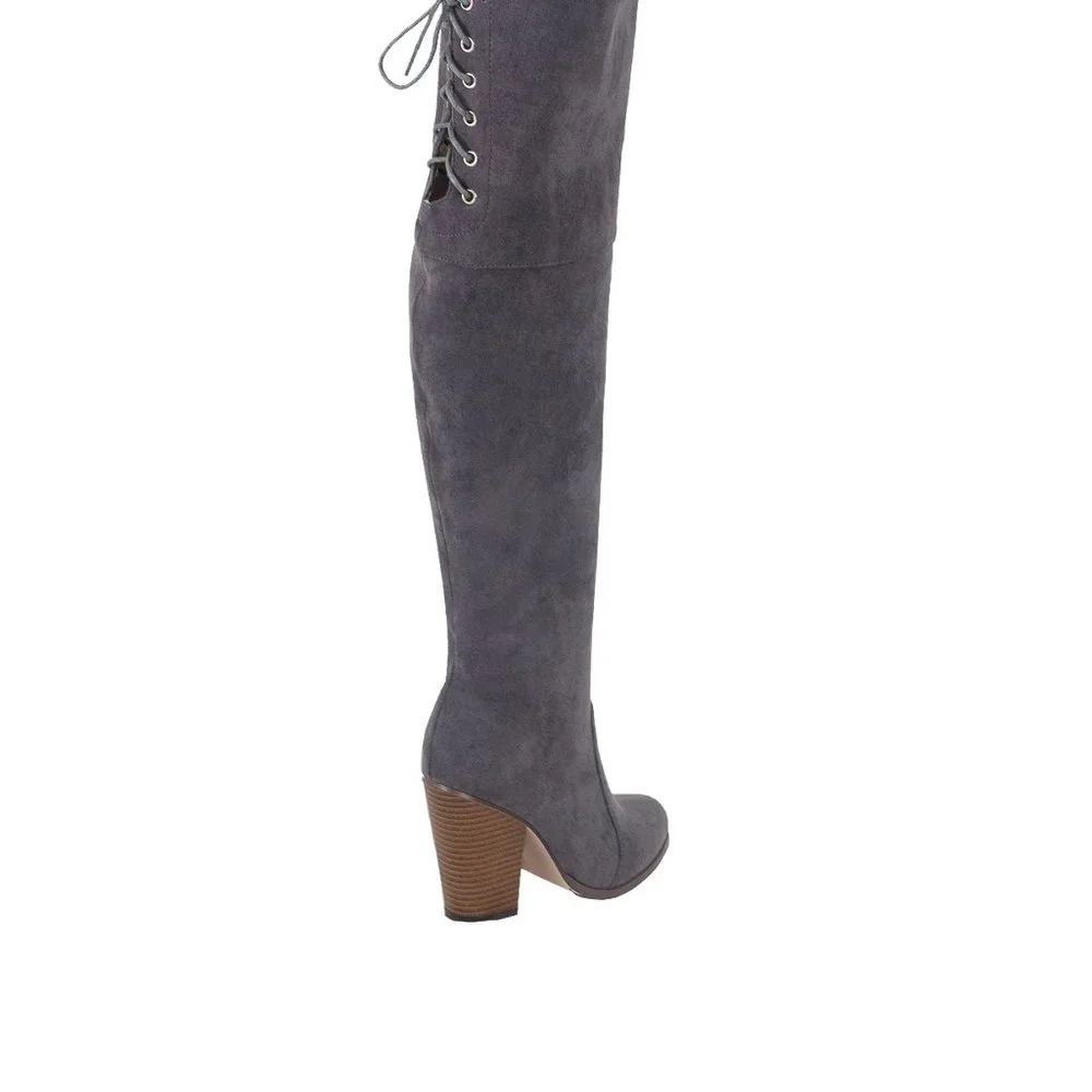 Chase & Chloe Max-2 Women's Over The Knee Thigh High Suede Chunky Heel Boots